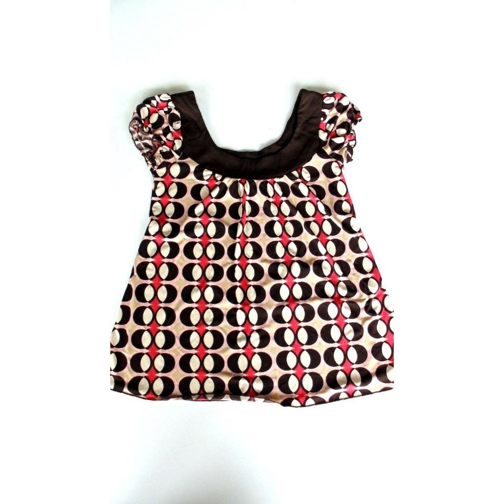 My Michelle Short Sleeve Blouse Size Small Brown Beige Black Pink